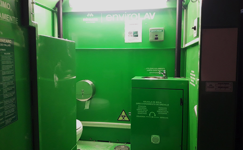 EnviroLAV underground mine toilet portable with interior lighting for security